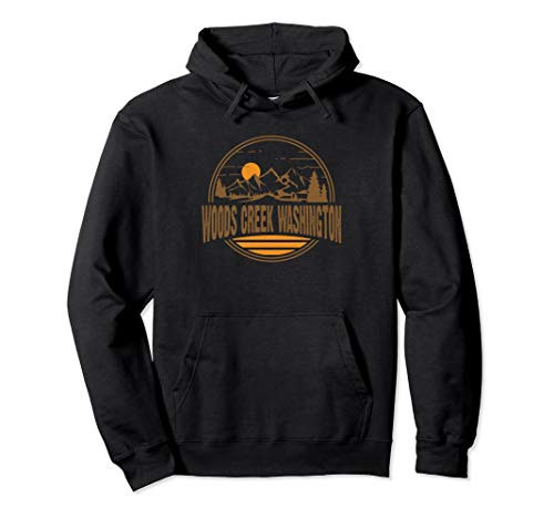 Vintage Woods Creek Washington Mountain Hiking Print Pullover Hoodie
