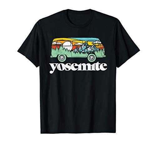 Retro Yosemite National Park Hippie Van and Mountains Graphic T-Shirt