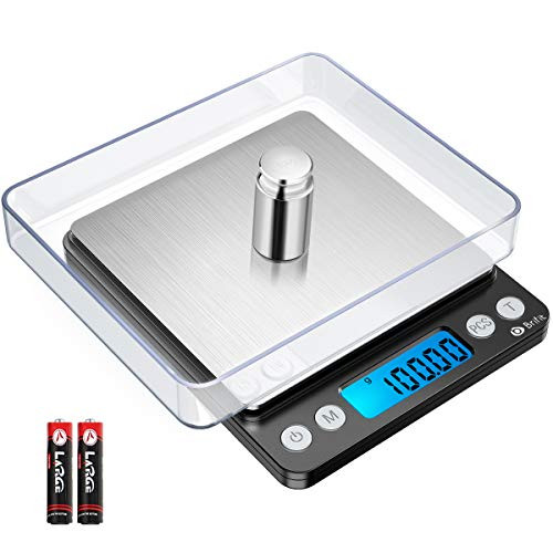 ORIA Digital Kitchen Scale  500g- 0-01g Mini Pocket Jewelry Scale  Cooking Food Scale  100g Calibration Weight  Backlight LCD Display  2 Trays  6 Unit