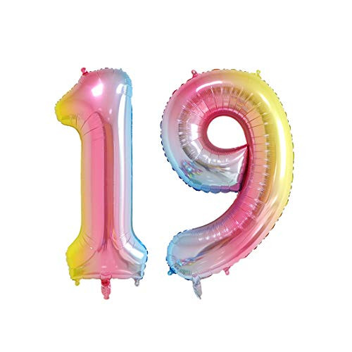 Number 19 Rainbow Foil Jumbo Digital Mylar Balloons  40inch 19th Birthday Party Decorations  Colorful Party Balloon Supplies