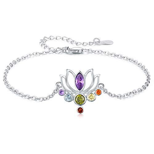925 Sterling Silver Chakra Bracelets for Women Healing Crystals Lotus Flower Charm Bracelet Jewelry Thanksgiving Christmas Stocking Stuffers Birthday 925 Sterling Silver Chakra Bracelets for Women Healing Crystals Lotus Flower Charm Bracelet Jewelry Thanksgiving Christmas Stocking Stuffers Birthday