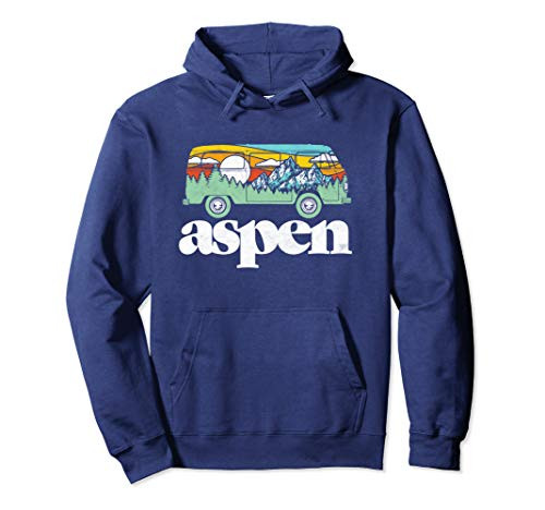 Retro Aspen Colorado Hippie Van Mountains Trees and Sun Pullover Hoodie