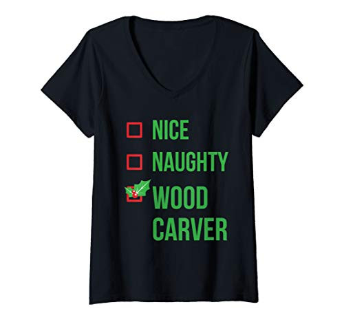 Womens Wood Carver Funny Pajama Christmas Gift V-Neck T-Shirt