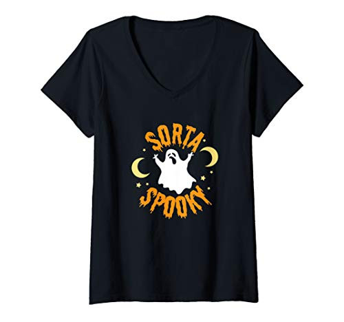 Womens Sorta Spooky Ghoul Costume Funny Gift Ideas Ghost Halloween V-Neck T-Shirt