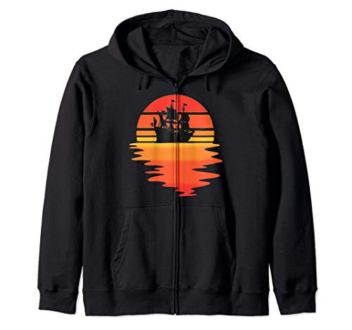 Retro Ship - Cool Water Sunset Sailing Boat Lover Gift Zip Hoodie