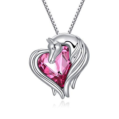 AOBOCO Horse Necklace Sterling Silver Horse in Heart Pendant Necklace Animal Horse Jewelry Gift for Women Teen Girls Horse Lovers October Birthstone AOBOCO Horse Necklace Sterling Silver Horse in Heart Pendant Necklace Animal Horse Jewelry Gift for Women Teen Girls Horse Lovers October Birthstone