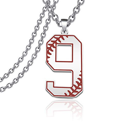 FAADBUK Baseball Initial Necklace Baseball Lucky Number Jewelry Baseball Jersey 0-9 Inspiration Pendant Necklace for Boy Men Girl Women -Baseball 9 NK