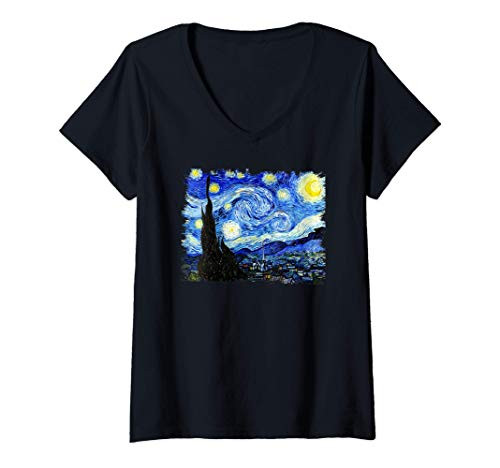 Womens The Starry Night Van Gogh World Famous Art Special Design V-Neck T-Shirt