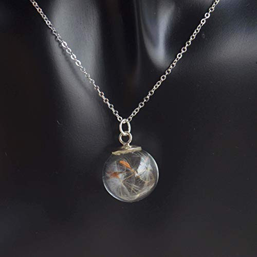 Dandelion Make a Wish Real Flower Glass Ball Pendant 925 Sterling Silver Chain Necklace Dandelion Make a Wish Real Flower Glass Ball Pendant 925 Sterling Silver Chain Necklace