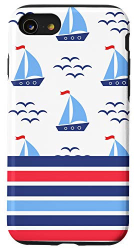 iPhone SE -2020- - 7 - 8 Nautical Sail Boat Pattern Blue and Red Stripes Case