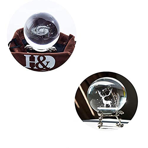 HandD HYALINE and DORA Set 2pcs 3D Laser Crystal Glass Ball Fengshui Paperweight with Metal Stand Home Office Table Decor Gifts