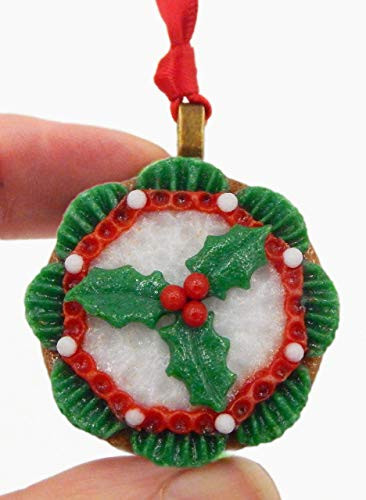 Glass Christmas Holly Tea Cookie Mini Ornament or Pendant