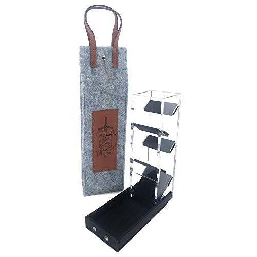Tall Black Dice Tower and Dice Bag with Chestnut Accents