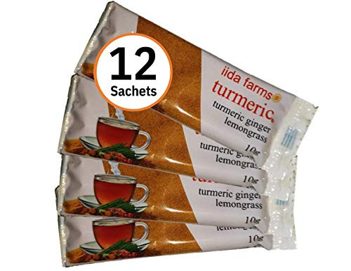 Iida Farms Turmeric Ginger Lemongrass Powder 10g x12 Sachets Alternative Healthy Drink Easy to Stir in Hot or Cold Water - Herbal Tea 100 Natural All