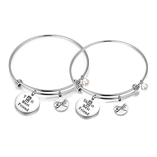 FEELMEM Best Friend Gift Short and Tall Best Friends Matching Keychain BFF Friendship Jewelry Gift -wire bracelet - set-
