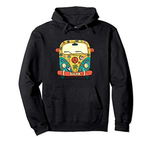 Vintage Hippie Van Flower Bus With Peace Sign Gift 60s 70s Pullover Hoodie