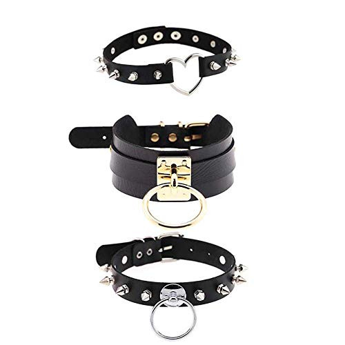 MJartoria Gothic Jewelry-PU Leather Choker Necklace for Women-O-Ring Heart Punk Rock Adjustable Black Collar Choker Cosplayer -Style 2 3 Pcs- MJartoria Gothic Jewelry-PU Leather Choker Necklace for Women-O-Ring Heart Punk Rock Adjustable Black Collar Choker Cosplayer -Style 2 3 Pcs-