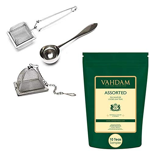 VAHDAM  Assoted 10 Teas Sampler and Infuser Trio -2 Infuser and 1 TeaSpoon-