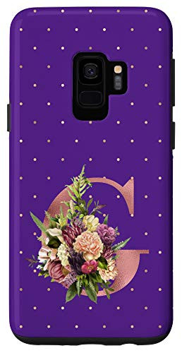 Galaxy S9 Purple floral Initial Letter G monogram blush lilac flowers Case
