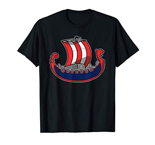 Norway Viking Ship Norwegian Longship Dragon Boat Distressed T-Shirt