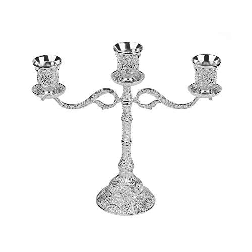 LUSUNT 8-7 Inch Silver Candle Holder  3 Candle Holder Taper for Wedding-Halloween  Table Decor Candlestick Holder  Thanksgiving Day Classic Candelabra