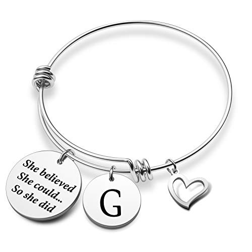 EIGSO Initial Bracelet She Believed She Could So She Did Bracelet Inspirational Jewelry Alphabet Name Bracelet-G BR-