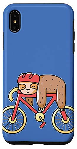 iPhone XS Max Cute Sloth Case - Funny Hand Drawn Lazy Sloth Bike Kids Case