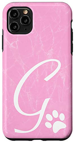 iPhone 11 Pro Max Pink Paw Print Phone Case with Letter G Initial Monogrammed Case