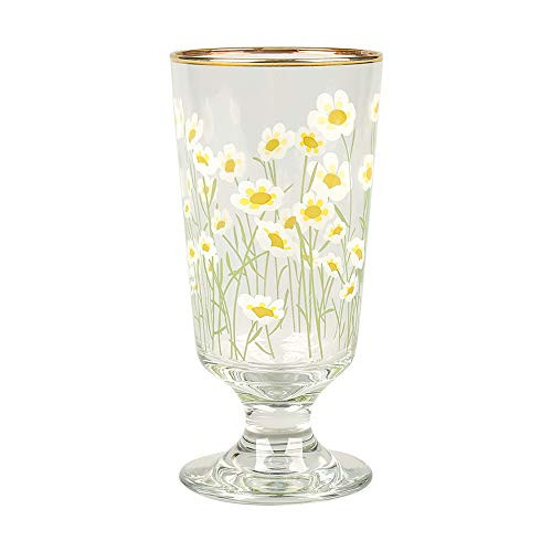 Gold Rim Glass Cup  300ml Daisy Flowers Decal Highball Glass Crystal Glass Elegant Drinking Glass for Mixed Drinks  Water  Juice  beer  Cocktail -A-