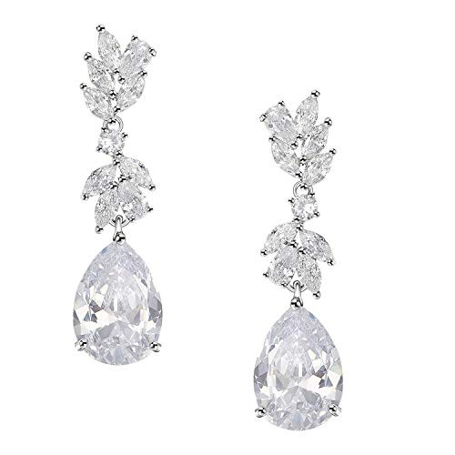 SWEETV Marquise Wedding Earrings for Brides  Bridesmaids  Teardrop Crystal Cubic Zirconia Bridal Drop Earrings for Women Prom  Silver