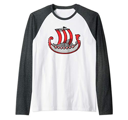Denmark Viking Ship Danish Flag Dragon Boat Distressed Raglan Baseball Tee