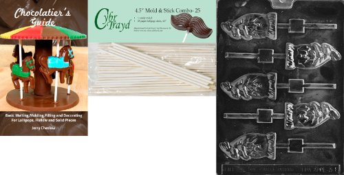 Cybrtrayd 'Bunny in Egg Lolly' Easter Chocolate Candy Mold with 25 4.5-Inch Lollipop Sticks and Chocolatier's Guide