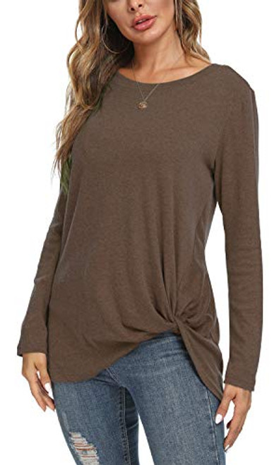 NILOUFO Womens Fall Casual T Shirts Long Sleeve Blouses Twist Knot Tunic Tops-coffee Large- NILOUFO Womens Fall Casual T Shirts Long Sleeve Blouses Twist Knot Tunic Tops-coffee Large-