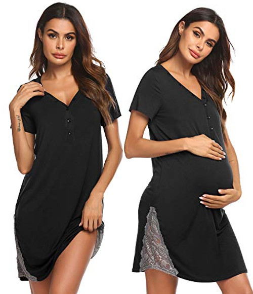 Ekouaer Nursing Maternity Nightgown Lace Trim Labor Delivery Gown for Hospital Breastfeeding Dress Ekouaer Nursing Maternity Nightgown Lace Trim Labor Delivery Gown for Hospital Breastfeeding Dress