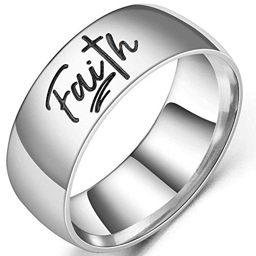 8MM Stainless Steel Christian Faith Cross Religious Wedding Band Ring -Silver Faith  7-