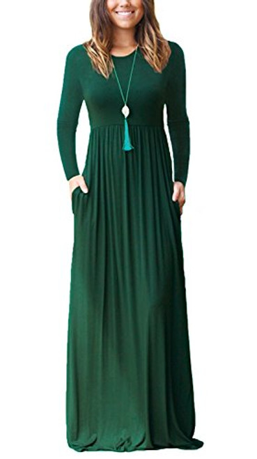 HAOMEILI Womens Long Sleeve Loose Plain Long Maxi Casual Dresses with Pockets M Dark Green HAOMEILI Womens Long Sleeve Loose Plain Long Maxi Casual Dresses with Pockets M Dark Green