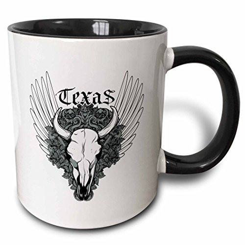 3dRose 23481_4 Cow Skull Wings and Texas-Two Tone Black Mug 11 oz Multicolored