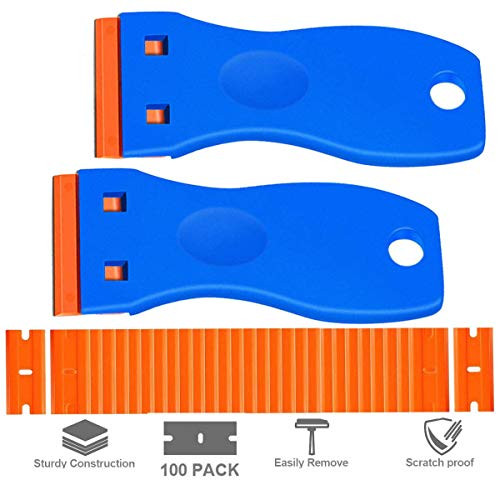Buspoll Plastic shaver scraper  2 packs of plastic scrapers  100 packs of plastic blades  decal sticker remover scraper tools