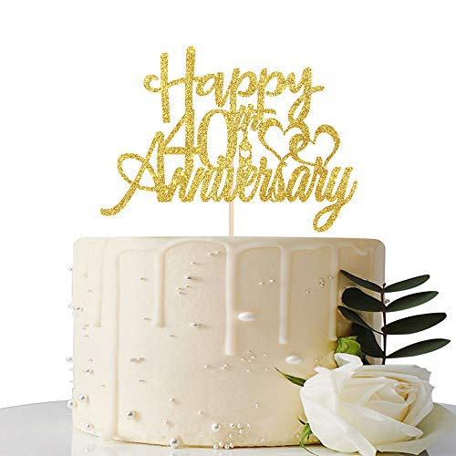 Maicaiffe Gold Glitter Happy 40th Anniversary Cake Topper - for 40th Wedding Anniversary - 40th Anniversary - 40th Birthday Party Decorations