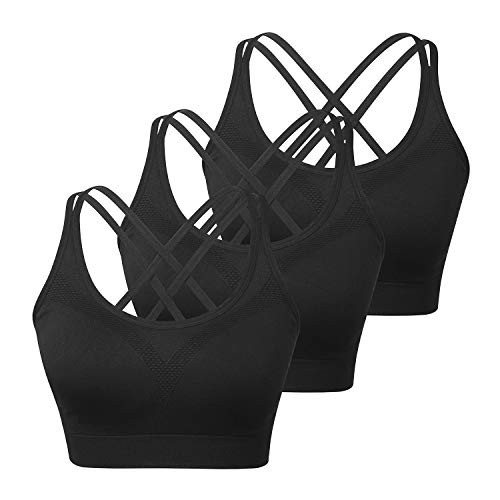 Womens Crisscross Back Sport Bras Sexy Strappy Bralettes Back Removable Pads Yoga Bra Pack of 3