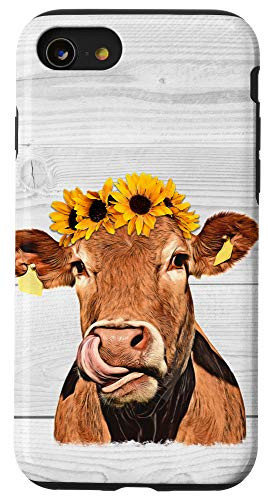 iPhone SE -2020- - 7 - 8 Cow Wood Floral Design Flower Sunflower Cute Wildflower Case