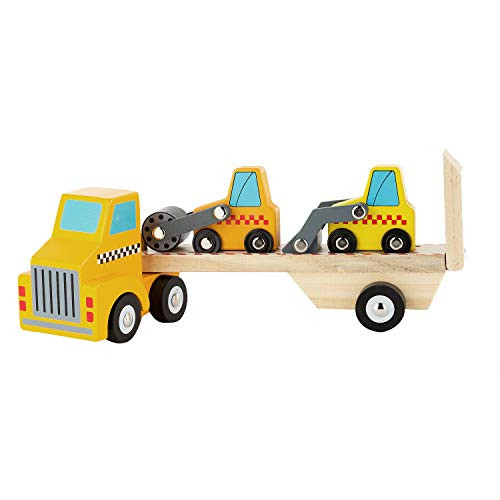 Toy Chest Nyc Wooden Trailer  Mini Front Loader and Steam Roller Wooden Vehicle Set  Construction Vehicles for Kids  3 Pieces
