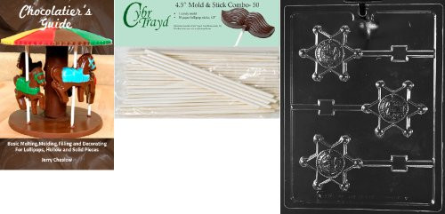 Cybrtrayd 'Sherriff Badge Pop' Jobs Chocolate Candy Mold with 50 4.5-Inch Lollipop Sticks and Chocolatier's Guide