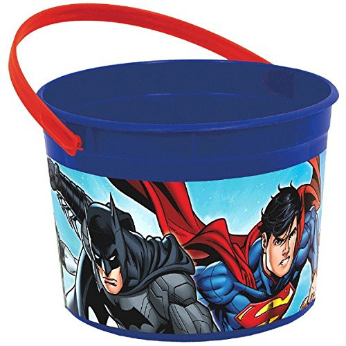 Adventure Filled Justice League Birthday Party Favor Container, Multi Colored, Plastic, 4 1/2" x 6 1/4", 1-Piece