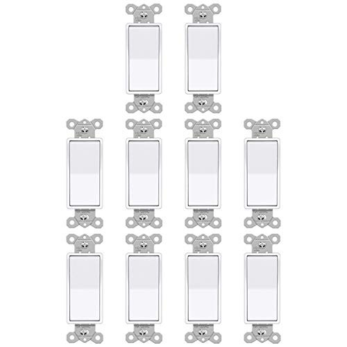 -10 Pack- BESTTEN Single-Pole Snow White Decorator Wall Light Switch  15A 120V  On-Off Rocker Interrupter  UL Listed