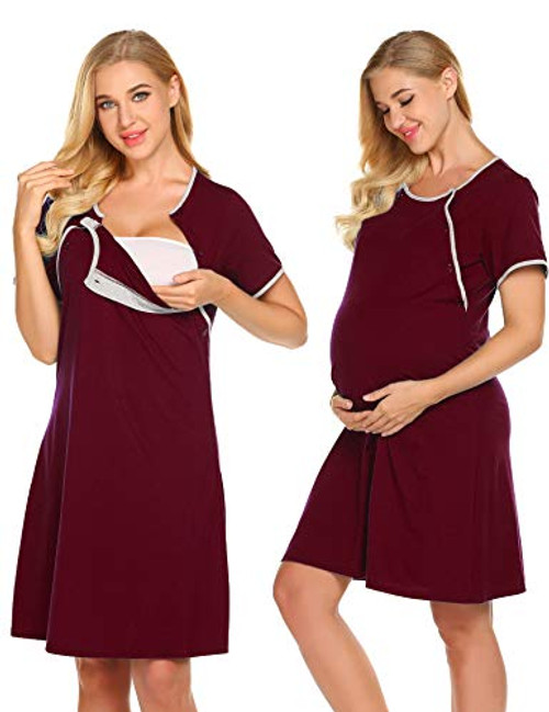 Ekouaer Nursing Nightgown Nightdress Hospital Gown Delivery-Labor-Maternity-Pregnancy Soft Breastfeeding Dress