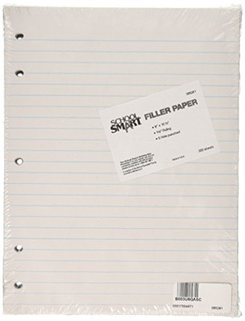 School Smart 5 Hole Punched Notebook Filler Paper Without Margin - 8 x 10 1/2 inches - Ream of 500