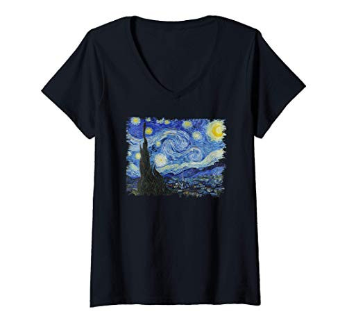 Womens The Starry Night Van Gogh World Famous Art Stylish Design V-Neck T-Shirt Womens The Starry Night Van Gogh World Famous Art Stylish Design V-Neck T-Shirt