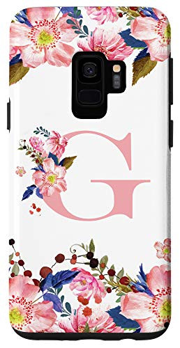 Galaxy S9 Flower Pattern Watercolor Floral Monogram Initial Letter G Case