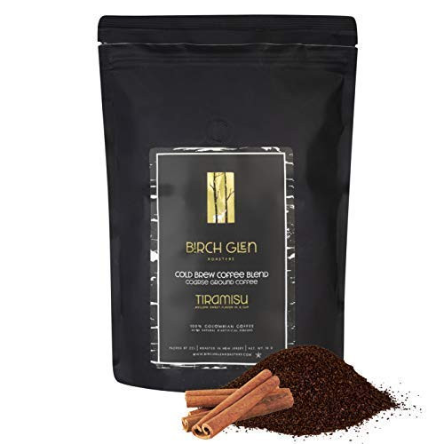 1 lb Tiramisu Flavored Cold Brew Coffee of Coarse Grounds - Colombian Beans - Birch Glen Roasters - 16 oz Resealable Bag